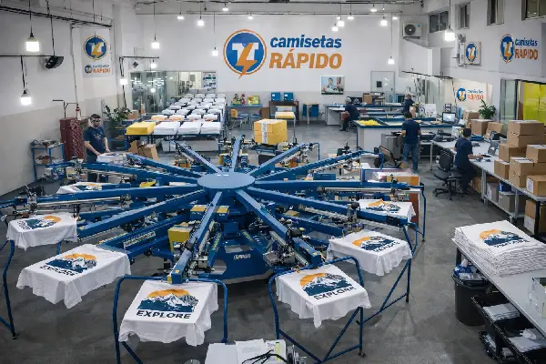 Equipe de produção fabricando uniformes corporativos
